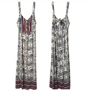 Angie Blue Cream Patterned Maxi Dress Vacation Resortwear Small